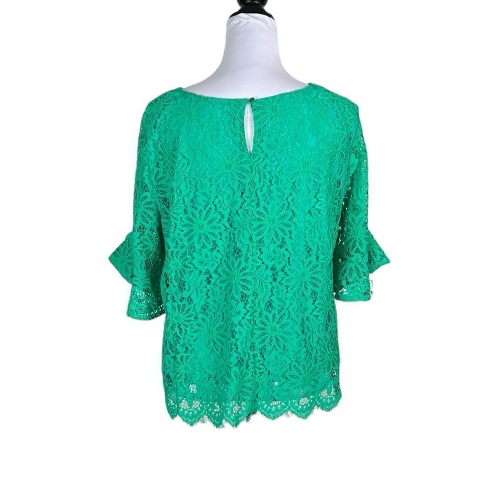 Nanette Lepore Women’s Green Lace Scallop Hem‎ Bell Sleeves Top, Size L - Picture 4 of 8